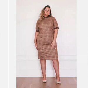 Jessakae Fox Group Size 5X Brown Plaid Short Sleeve Charlotte Shift Dress Plus